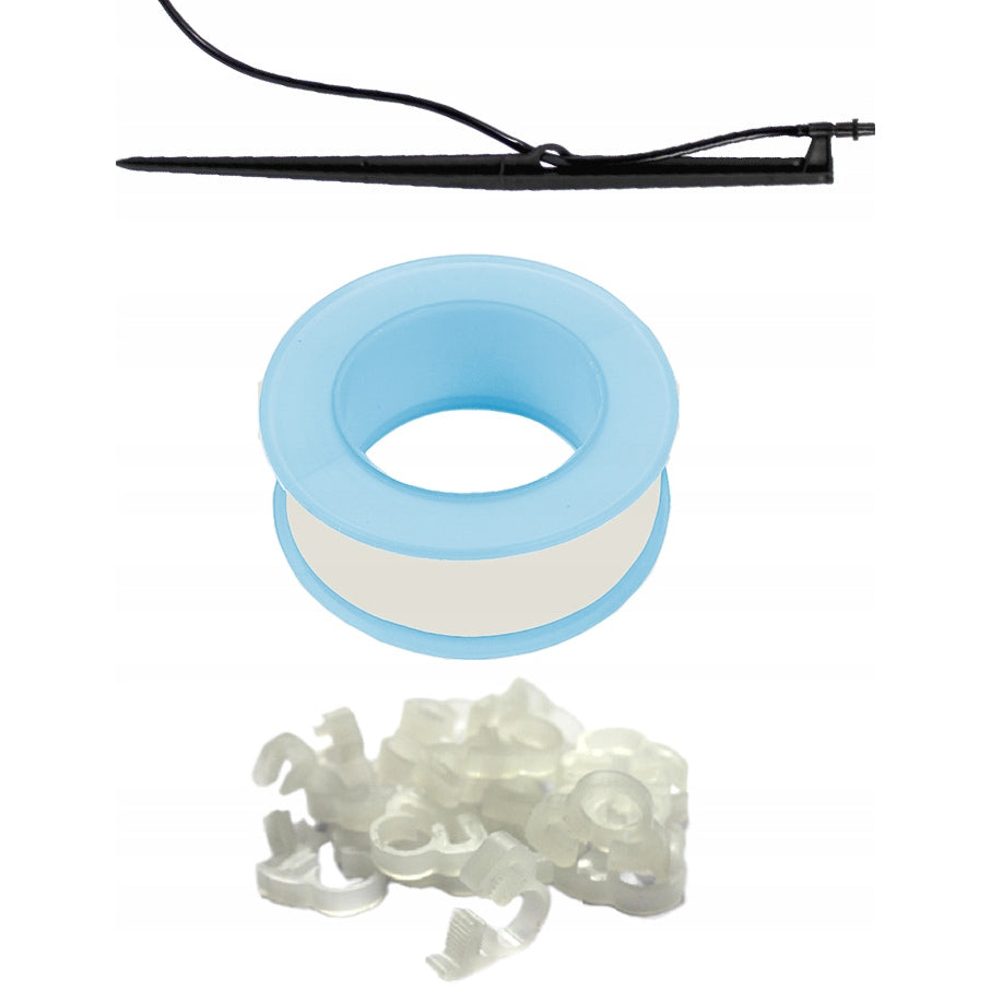 Set irigare gradina cu furtun PVC si picuratori, furtun 2 x 10 metri, 10 picuratori stick cu tub, negru