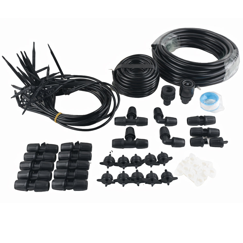 Set irigare gradina cu furtun PVC si picuratori, furtun 2 x 10 metri, 10 picuratori stick cu tub, negru