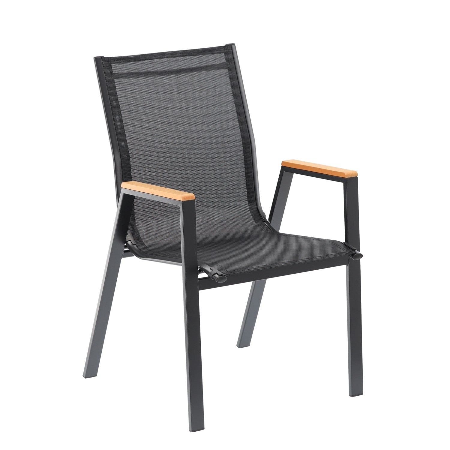 Scaun gradina cu cadru metalic, sezut textilene si cotiere din imitatie lemn, 61x56x90 cm, negru