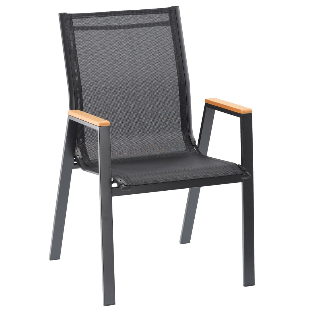 Scaun gradina cu cadru metalic, sezut textilene si cotiere din imitatie lemn, 61x56x90 cm, negru
