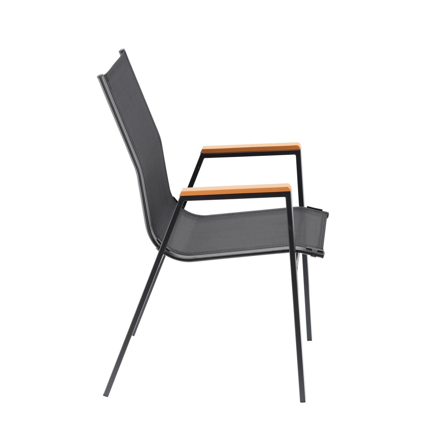 Scaun gradina cu cadru metalic, sezut textilene si cotiere din imitatie lemn, 61x56x90 cm, negru