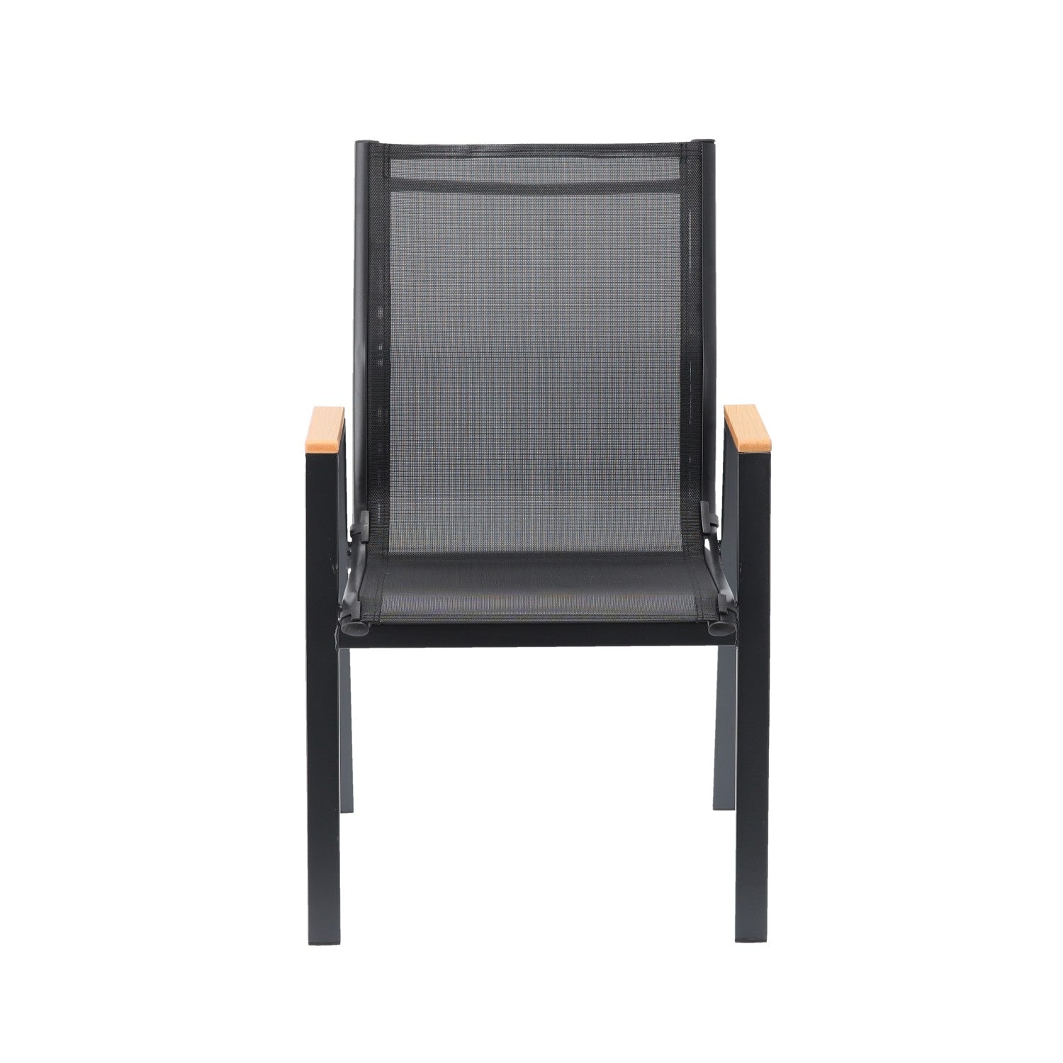 Scaun gradina cu cadru metalic, sezut textilene si cotiere din imitatie lemn, 61x56x90 cm, negru