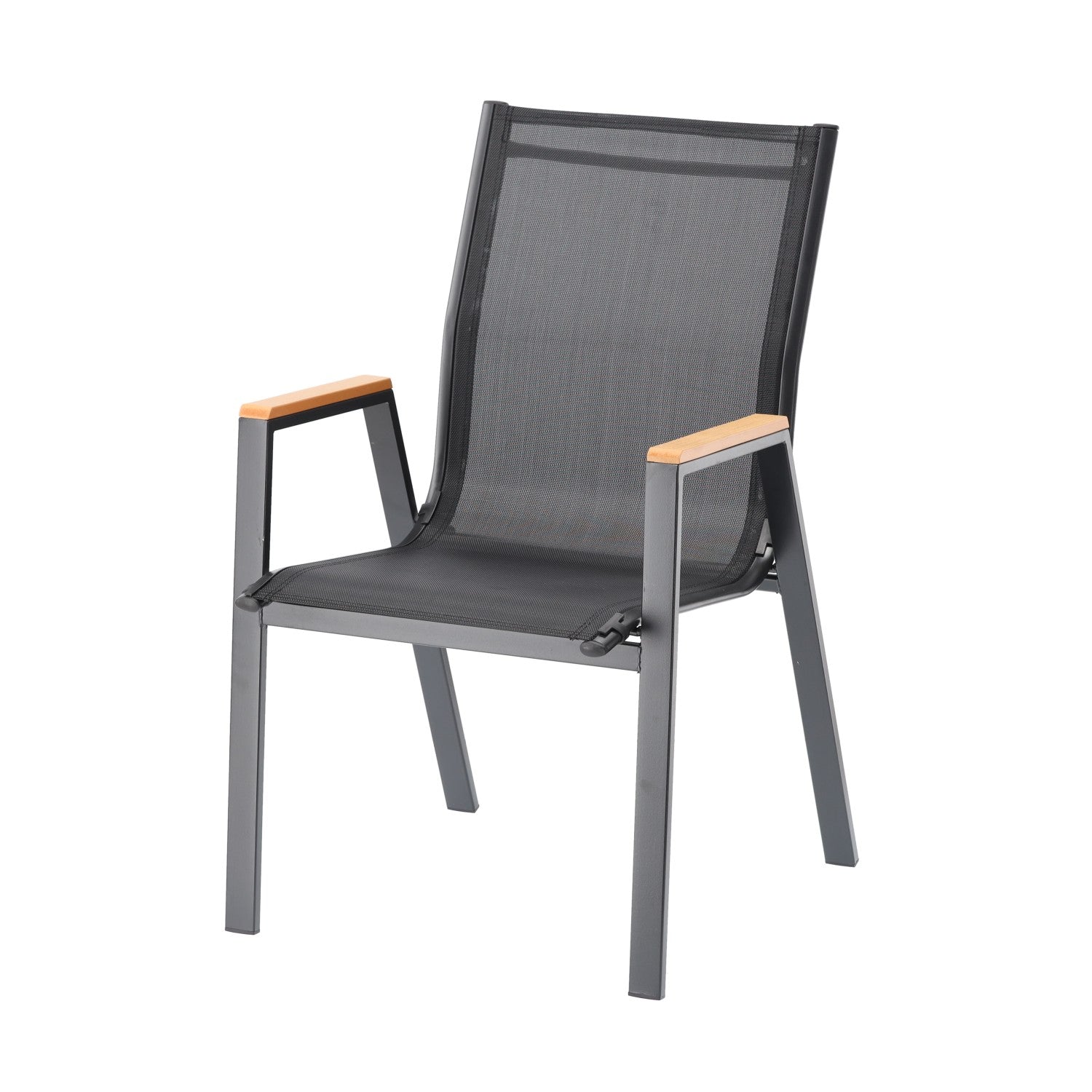 Scaun gradina cu cadru metalic, sezut textilene si cotiere din imitatie lemn, 61x56x90 cm, negru