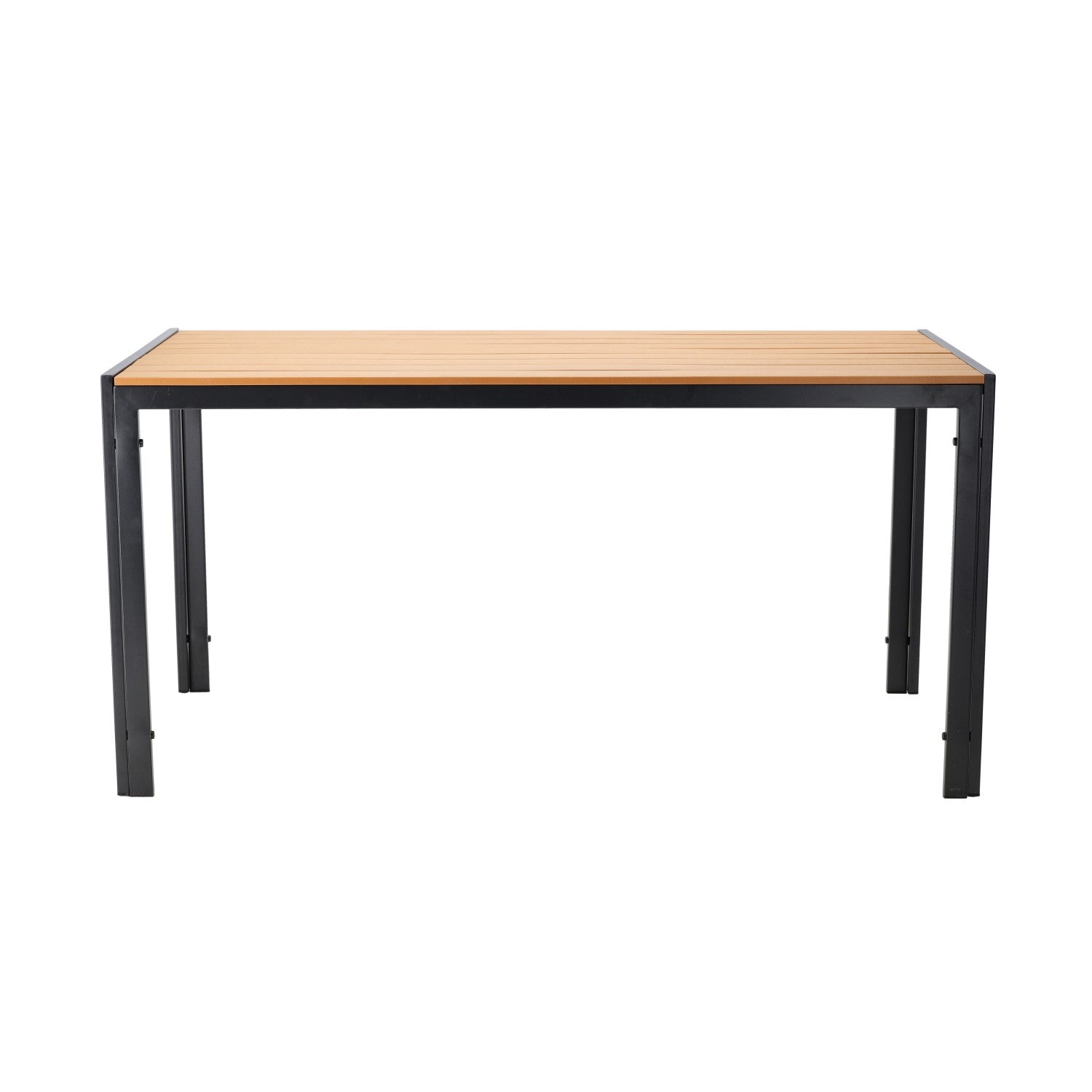 Masa de gradina, cadru otel, blat polywood cu aspect lemn, 150x90x73 cm, negru si maro natur