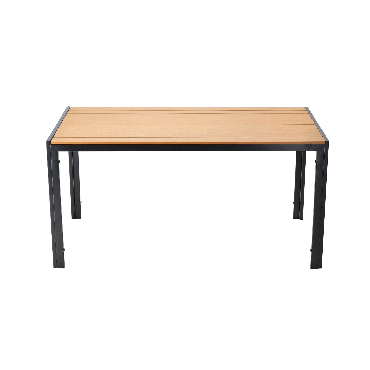 Masa de gradina, cadru otel, blat polywood cu aspect lemn, 150x90x73 cm, negru si maro natur
