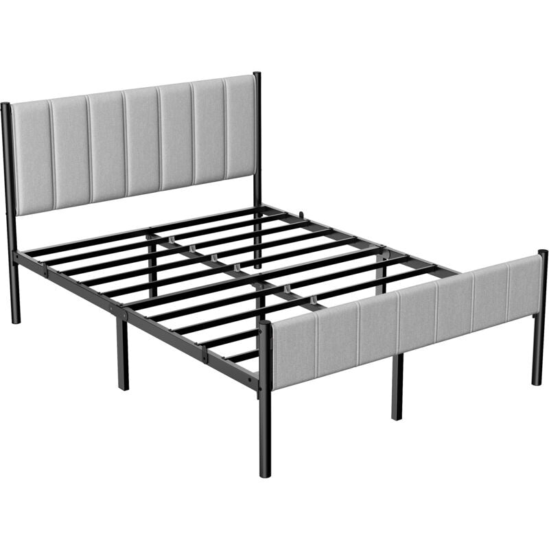 VASAGLE Pat tapitat 160x200 cm, cu tablie capitonata, cadru otel, somiera metalica fixa cu sustinere 500 kg, gri deschis