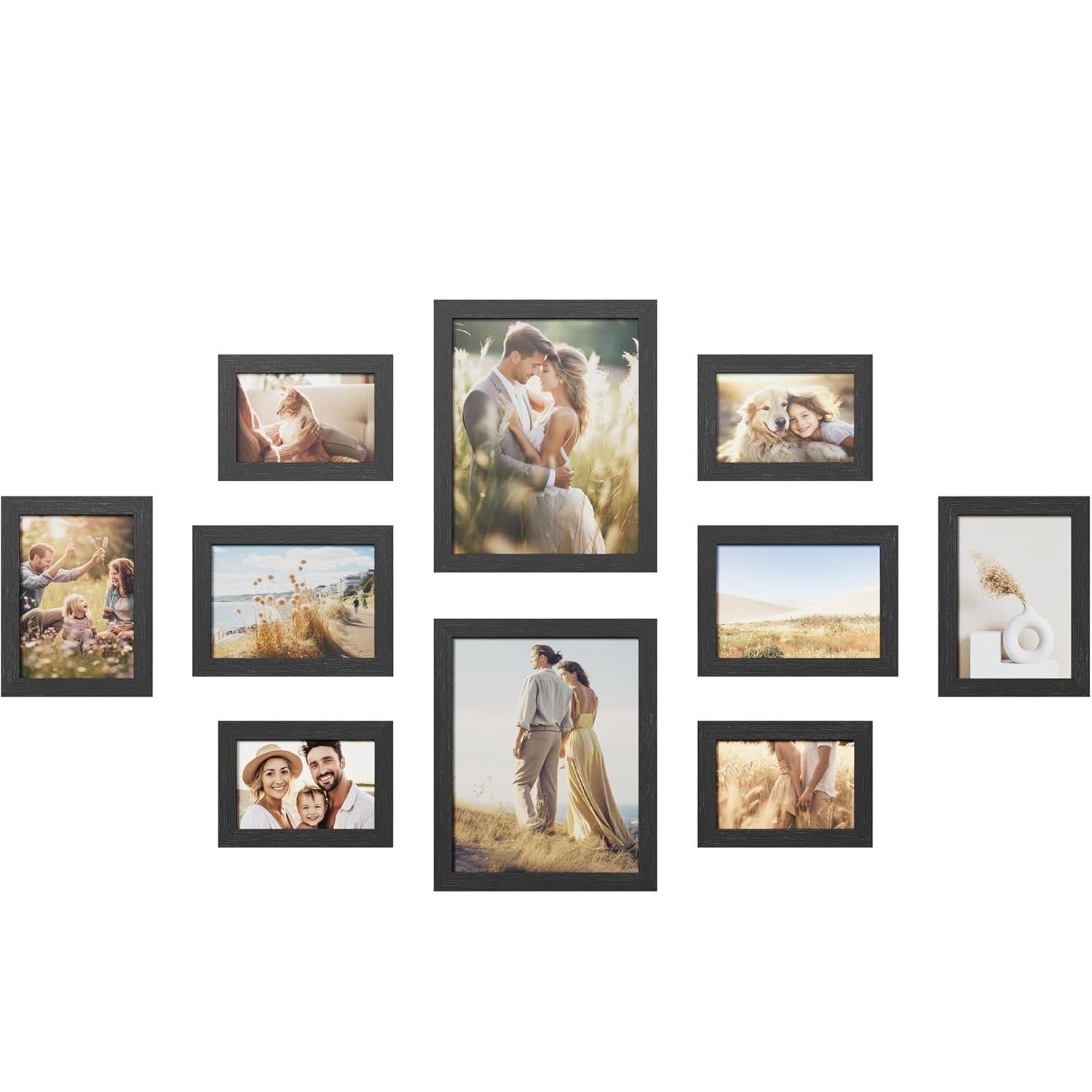 SONGMICS set rame foto 10 buc, 28x24 / 21x16 / 18x13 cm, negru, montaj perete sau birou, MDF si plastic