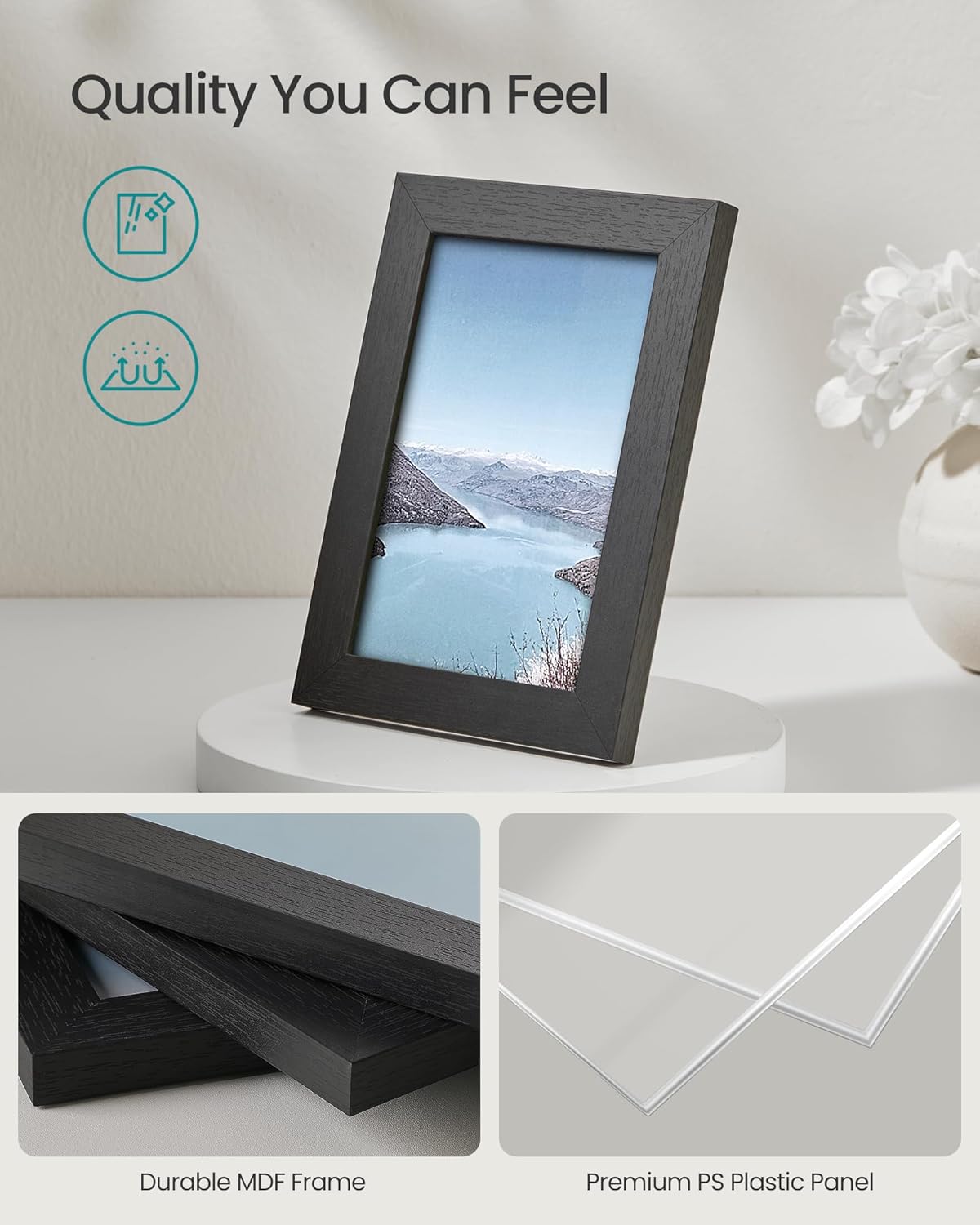 SONGMICS set rame foto 10 buc, 28x24 / 21x16 / 18x13 cm, negru, montaj perete sau birou, MDF si plastic