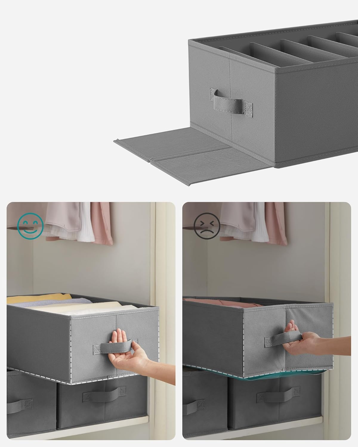 SONGMICS Organizatoare dulap set 4 bucati, 6 compartimente, pliabile, 42x30x17 cm, gri