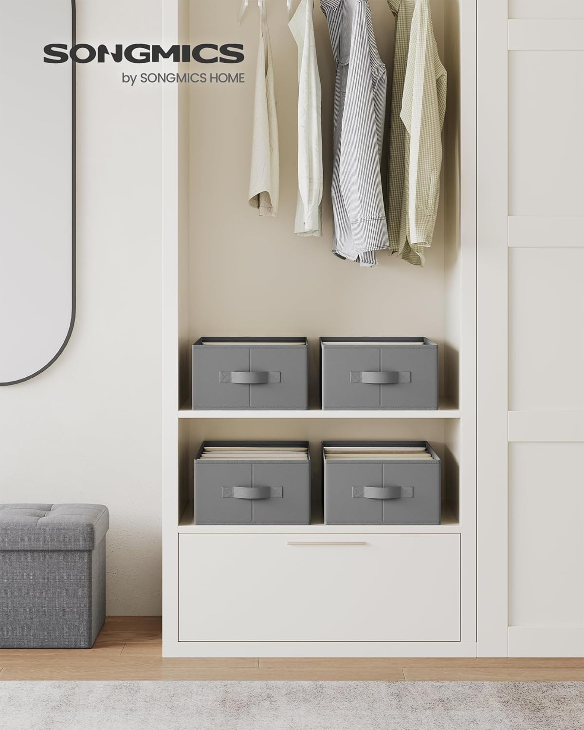 SONGMICS Organizatoare dulap set 4 bucati, 6 compartimente, pliabile, 42x30x17 cm, gri