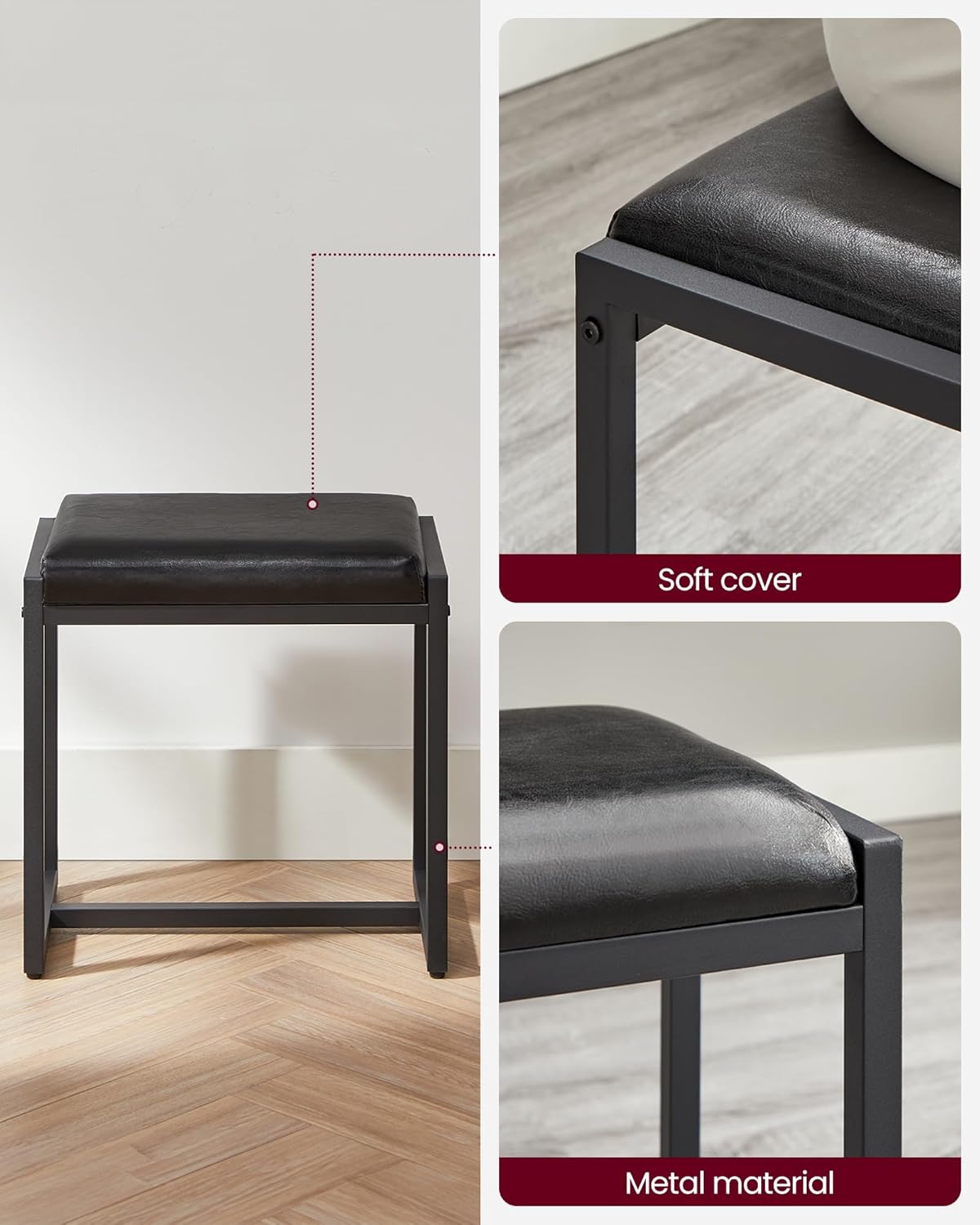 VASAGLE Masuta toaleta 90x40x141 cm, cu 3 sertare, oglinda tripla si taburet, lemn si otel, gri si negru