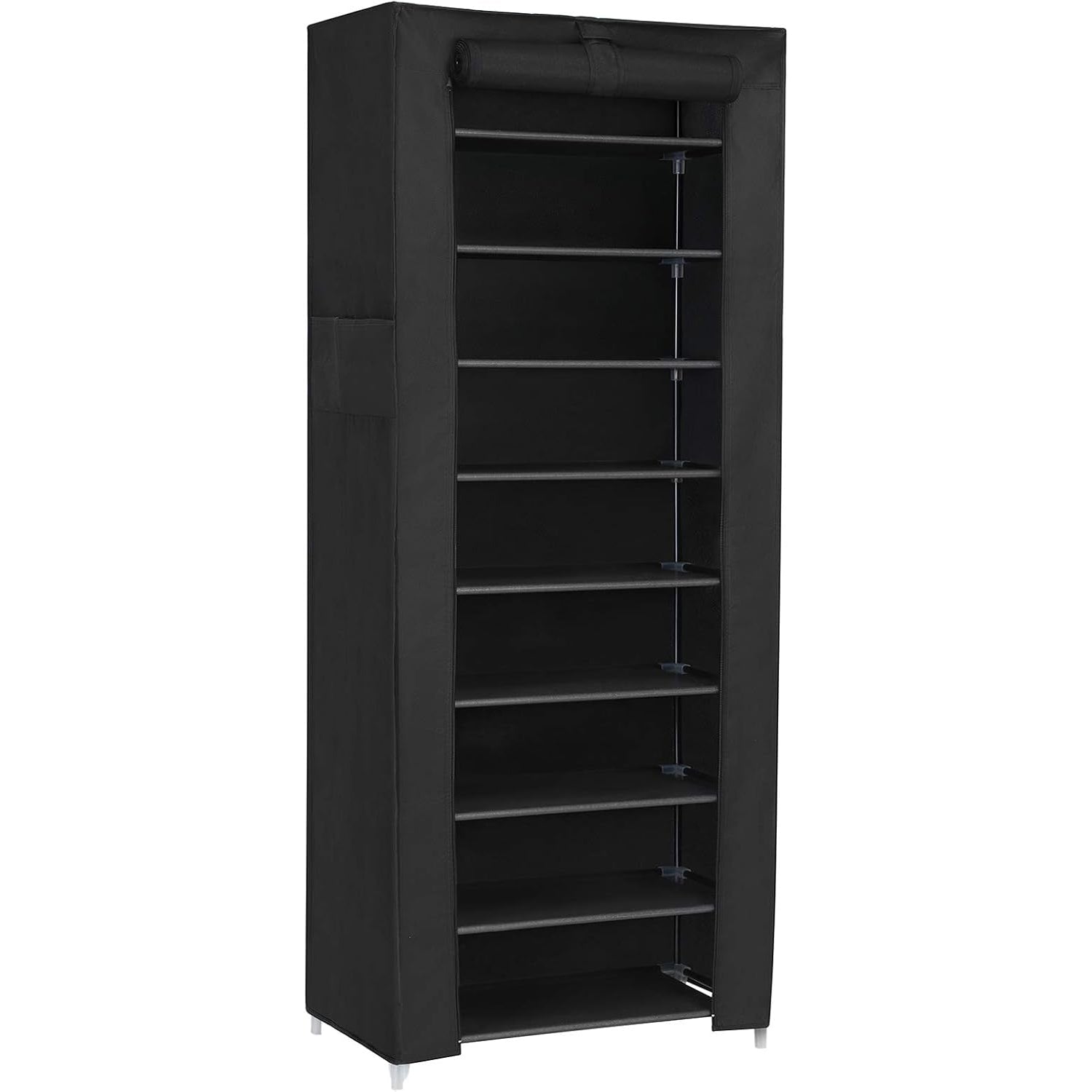 SONGMICS Dulap pentru pantofi din material textil, structura metalica, 10 niveluri, capacitate 27-35 perechi, 58x28x160 cm, negru