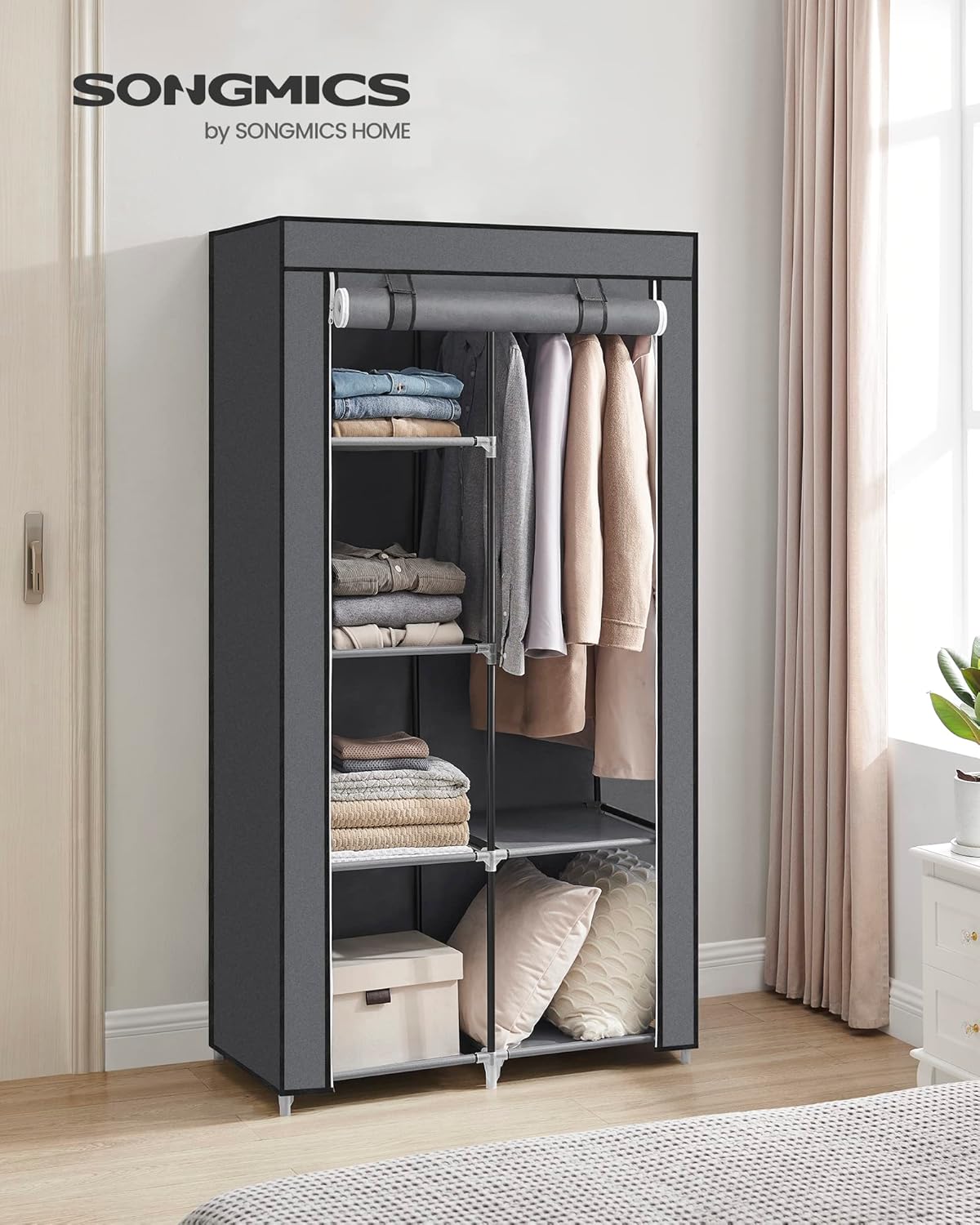 SONGMICS Garderoba pentru depozitarea hainelor, din material textil, design personalizabil, 45x88x168 cm, gri