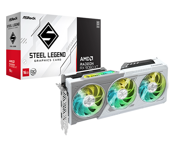 Placa video Asrock "Radeon RX 9060 XT Steel Legend 16GB OC", 16GB GDDR6, 128 bit, PCI Express 5.0 x16, 2 x DisplayPort 2.1a, HDMI 2.b1, racire activa 2 x fan, PSU recomandat 750W, "RX9060XT SL 16GO"