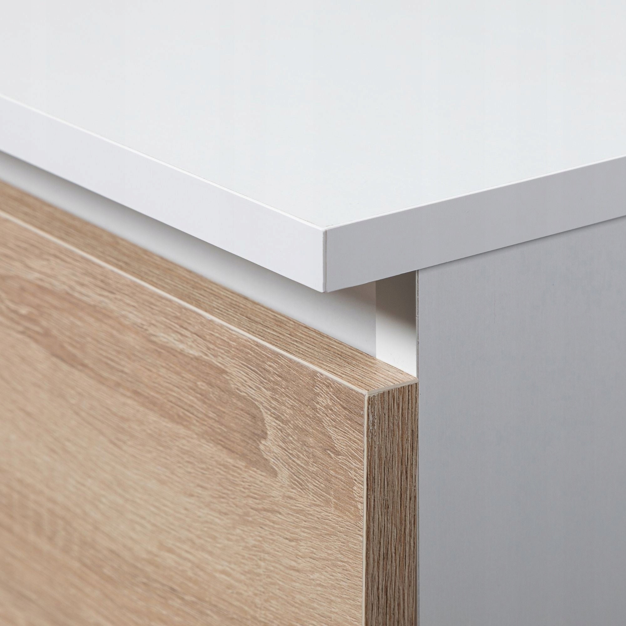 Dulap cu usa si 8 etajere, PAL laminat 16 mm, 80x35x180 cm, alb si stejar sonoma