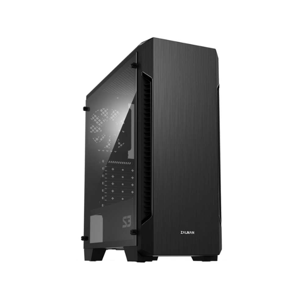 CARCASA Zalman "S3", middle tower, gaming, fara sursa, suporta 8xfan, 1xfan inclus, PSU shroud, USB 3.1 gen1 x 1, USB 2.0 x 2, audio+mic, 7 sloturi expansiune, negru, "S3"
