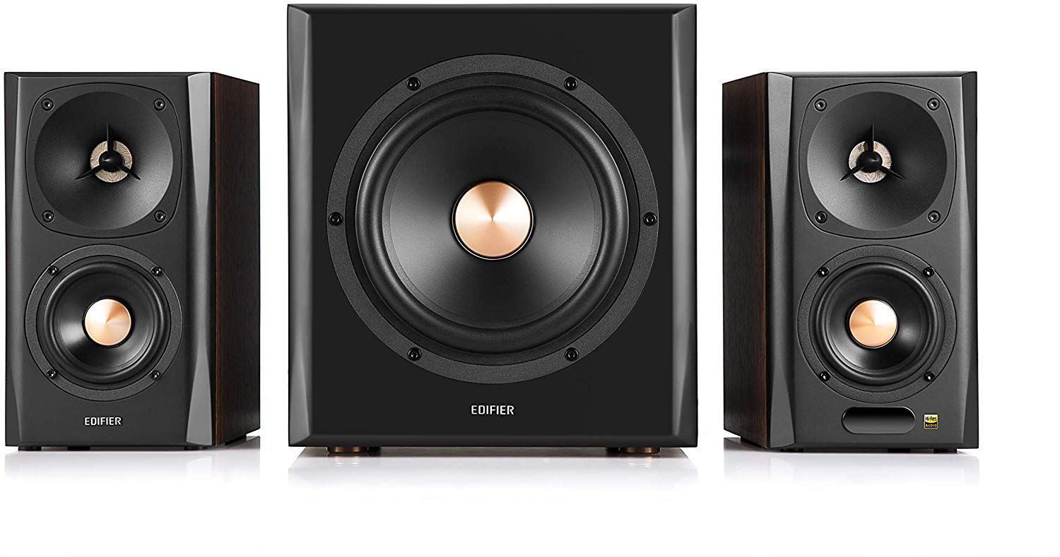 BOXE EDIFIER 2.1, RMS: 155W (2 x 10W, 2 x 30W, 1 x 75W), bluetooth, telecomanda wireless, woofer wireless, volum, bass, treble, optical, coaxial, brown, "S360DB"
