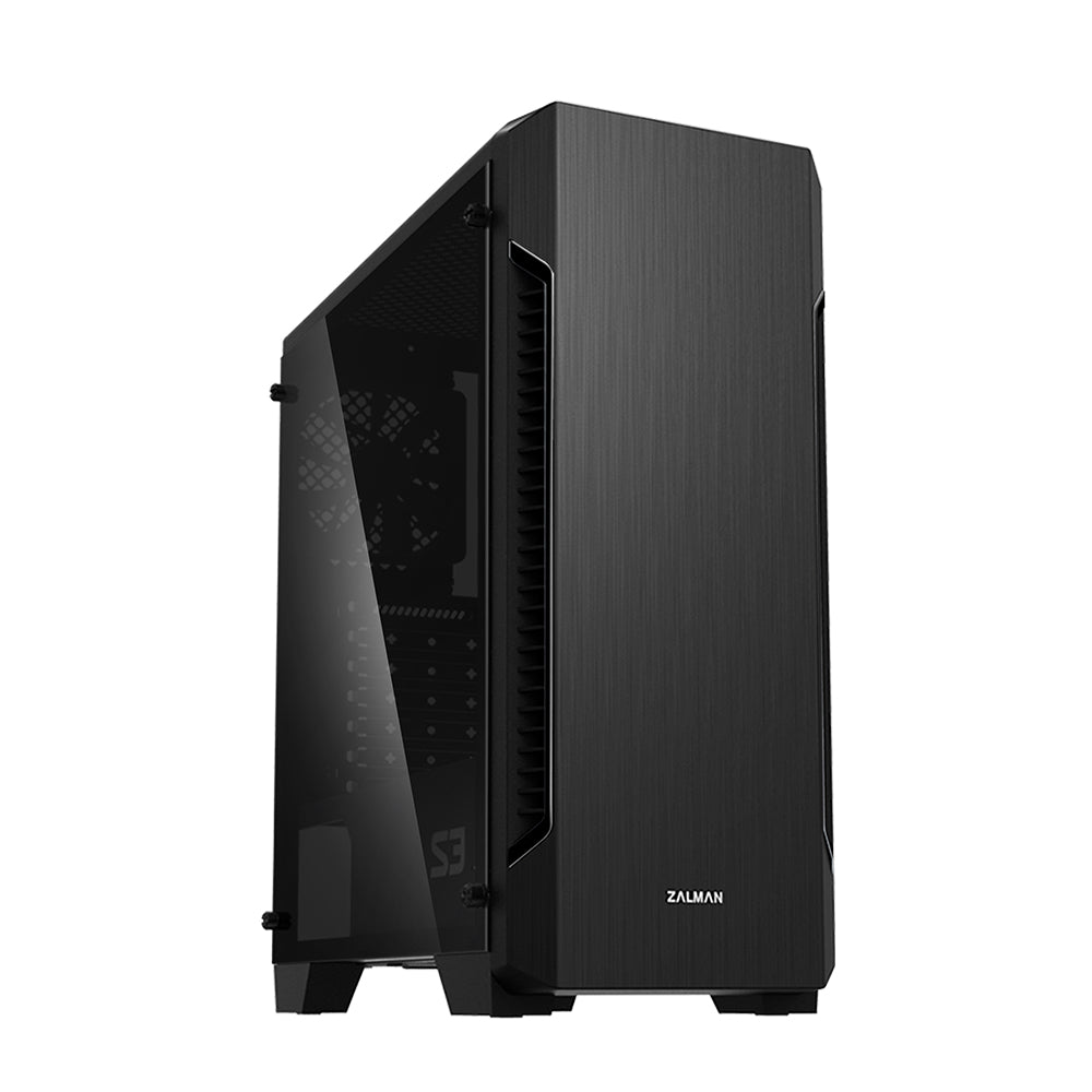 CARCASA Zalman "S3 TG", middle tower, gaming, fara sursa, suporta 8xfan, 3xfan inclus, PSU shroud, USB 3.1 gen1 x 1, USB 2.0 x 2, audio+mic, 7 sloturi expansiune, negru, "S3 TG"