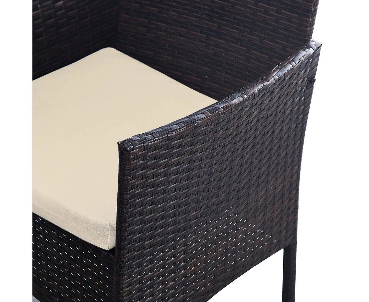 Set mobilier gradina 4 locuri, canapea 2 locuri, 2 fotolii si masa de sticla, tehnoratan, maro si crem