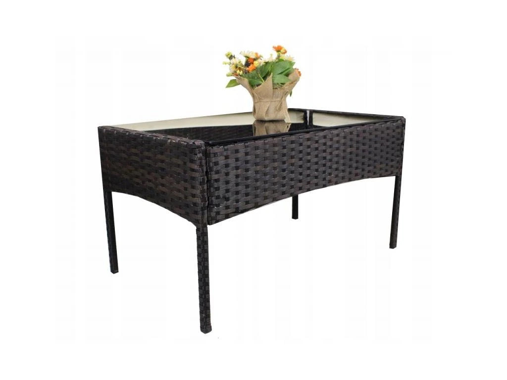 Set mobilier gradina 4 locuri, canapea 2 locuri, 2 fotolii si masa de sticla, tehnoratan, maro si crem
