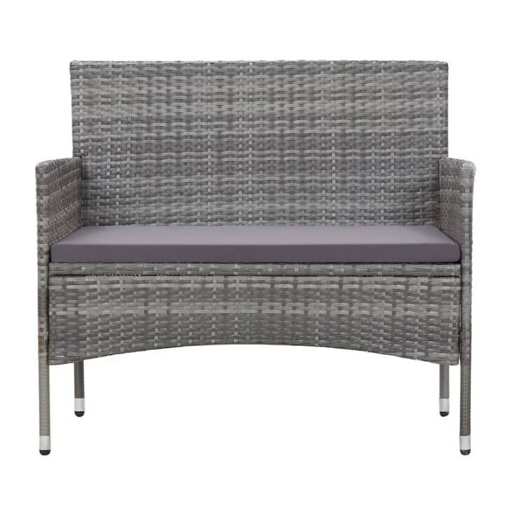 Set mobilier gradina 4 piese, canapea 2 locuri, 2 scaune si masa sticla, perne incluse, ratan sintetic, gri