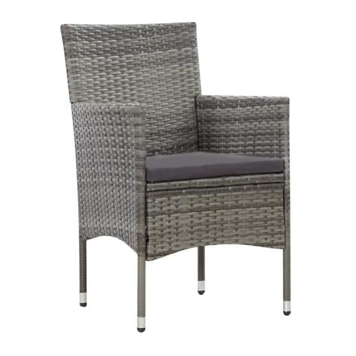 Set mobilier gradina 4 piese, canapea 2 locuri, 2 scaune si masa sticla, perne incluse, ratan sintetic, gri