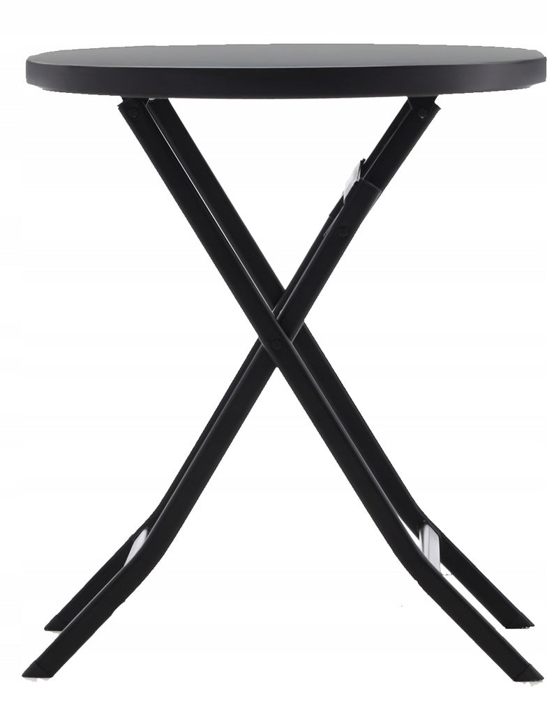 Set mobilier balcon pliabil cu masa sticla si 2 scaune, structura metalica, 60x70 cm, negru