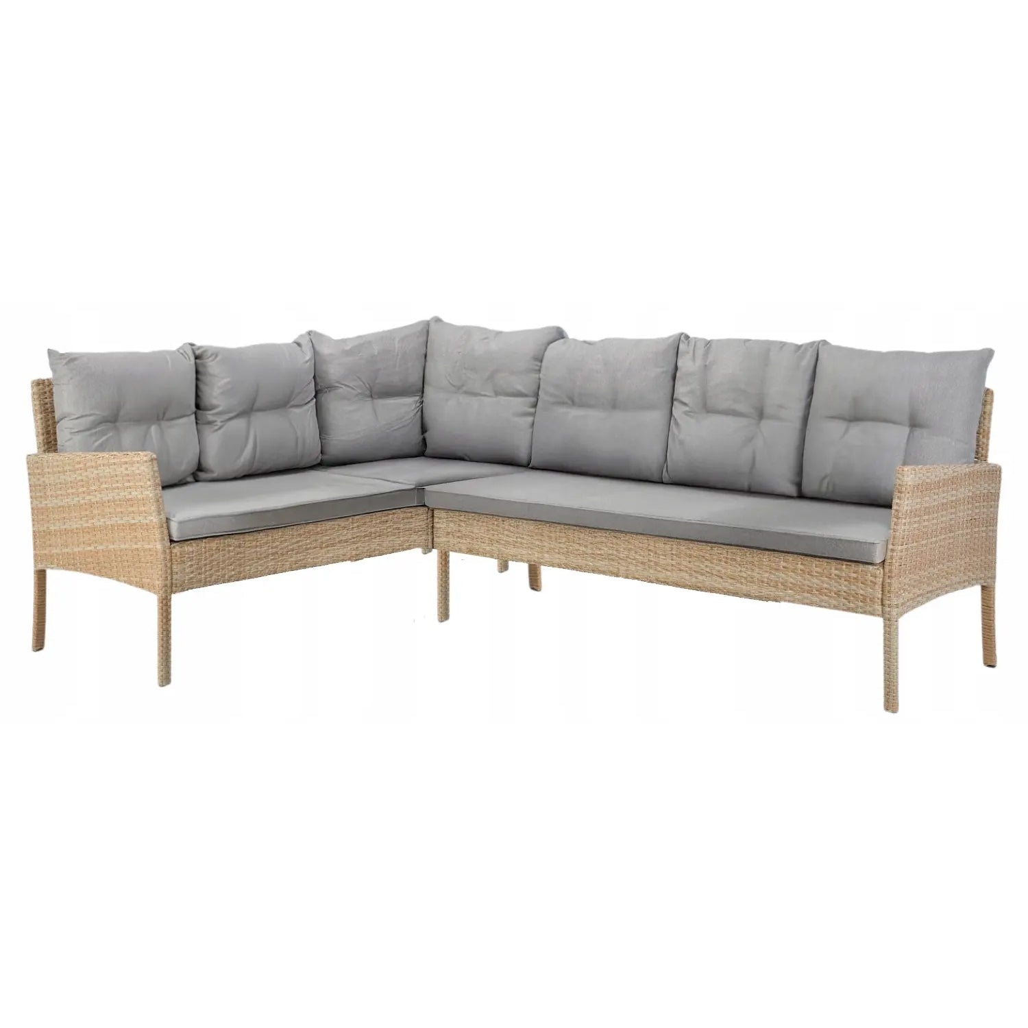 Set mobilier de gradina Berno coltar cu perne, 2 tabureti si masa, cadru otel si ratan sintetic, blat sticla securizata, bej
