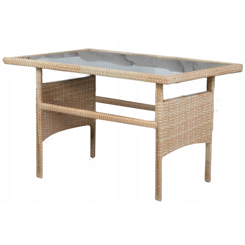 Set mobilier de gradina Berno coltar cu perne, 2 tabureti si masa, cadru otel si ratan sintetic, blat sticla securizata, bej