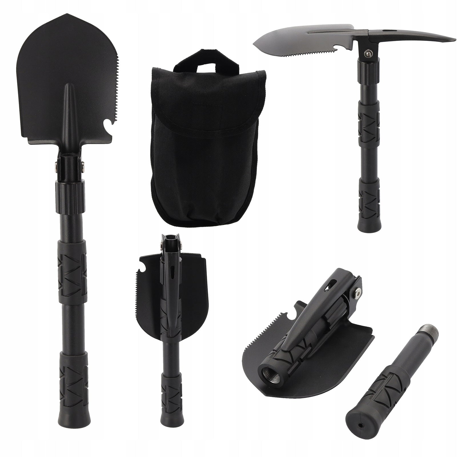 Lopata pliabila multifunctionala 5 in 1 pentru camping si gradina, otel mangan, 41 cm, negru