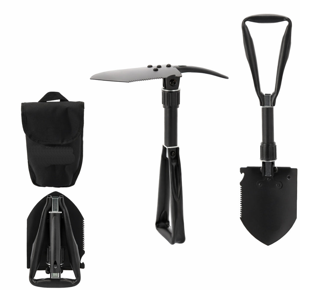 Lopata pliabila multifunctionala 6 in 1 pentru camping si gradina, otel mangan, 47 cm, negru