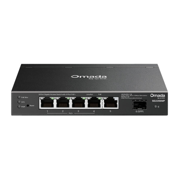 Switch POE TP-Link, 6-Port Gigabit Smart Switch cu 4-Port Gigabit PoE+, 63 W PoE Budget, "SG2206MP"