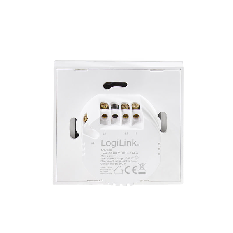 INTRERUPATOR LOGILINK, Wi-Fi Smart, ecran tactil, 2 butoane, indicator LED, compatibil TUYA, Amazon Alexa si Google Home, alb "SH0125" (include TV 0.18lei)