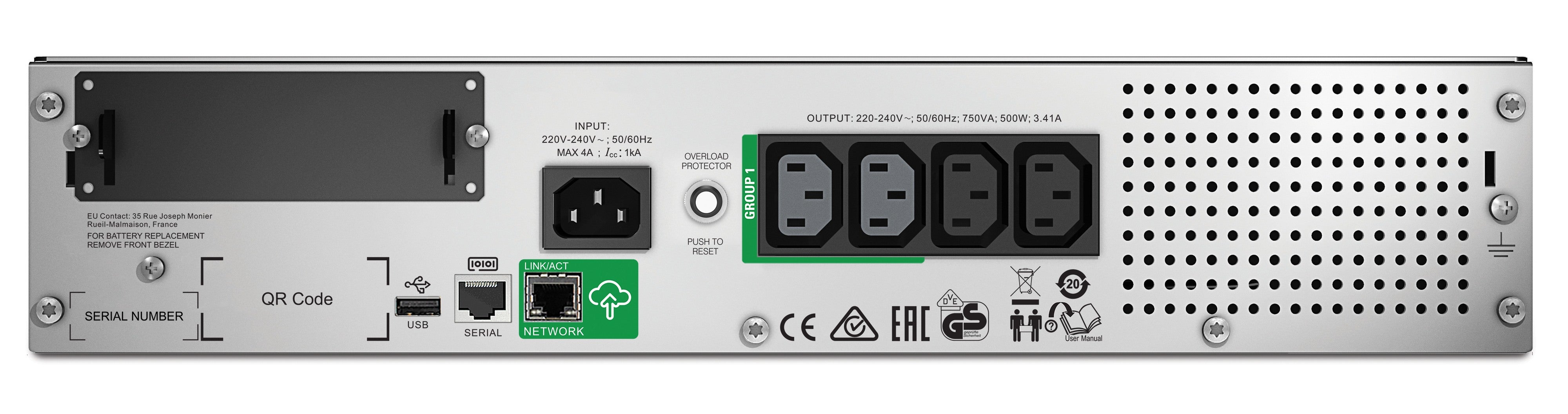 UPS APC,"Smart-UPS SMT",Line Int. sin pura mgmt,rack,750VA / 500W,AVR,IECx4,1xAPCRBC123,LCD,11-20 min.,"SMT750RMI2UC",prelungire garantie (WBEXTWAR1YR--02/WBEXTWAR3YR--02)