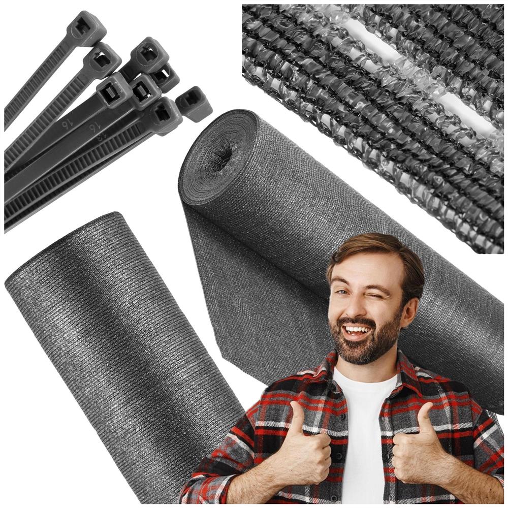 Plasa umbrire si intimitate pentru gard, 1.5m latime, 25m lungime, 65g densitate 62%, antracit deschis