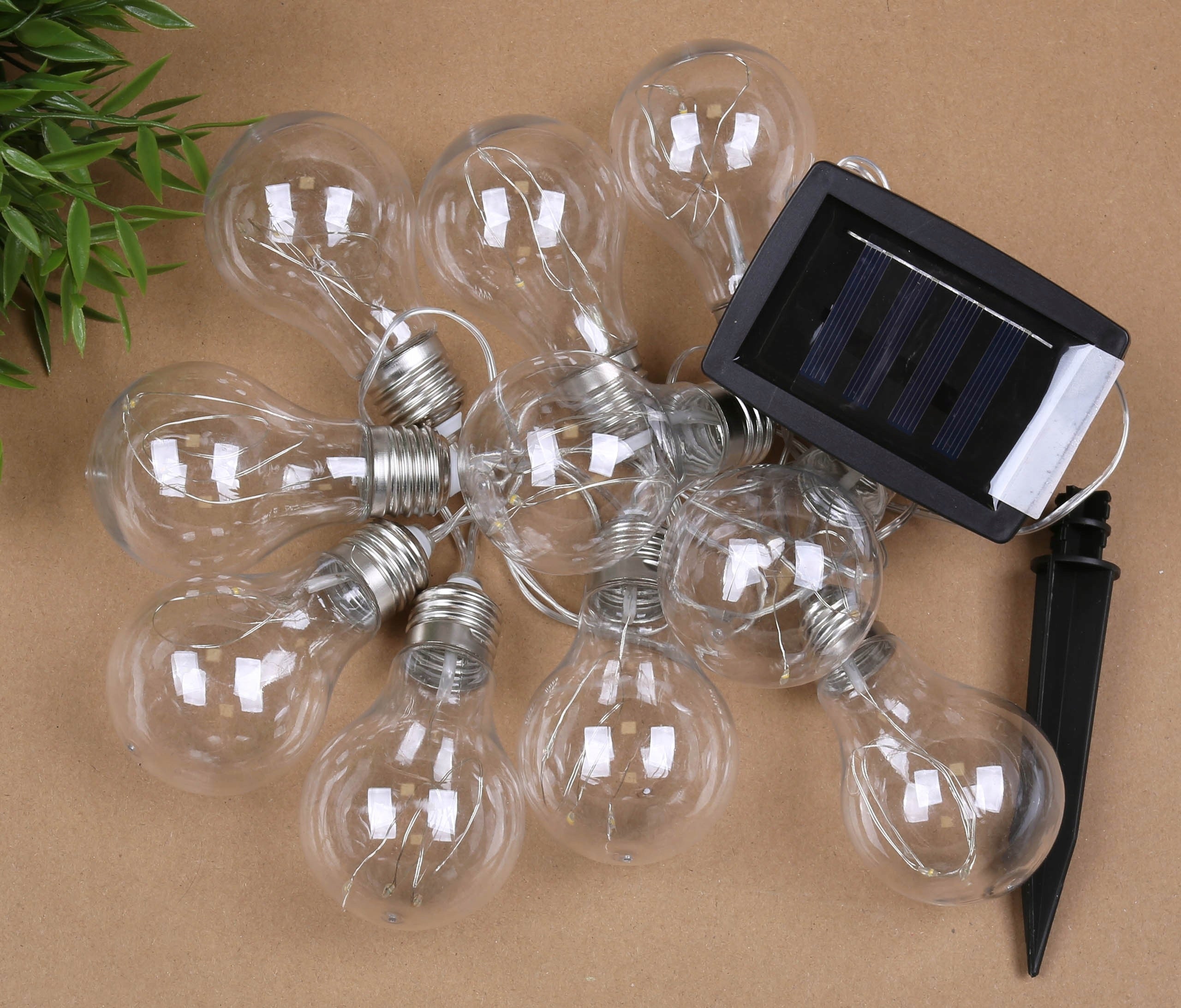 Ghirlanda luminoasa, LED, model Moza, 10 becuri, 380cm, incarcare solara, lumina alb cald