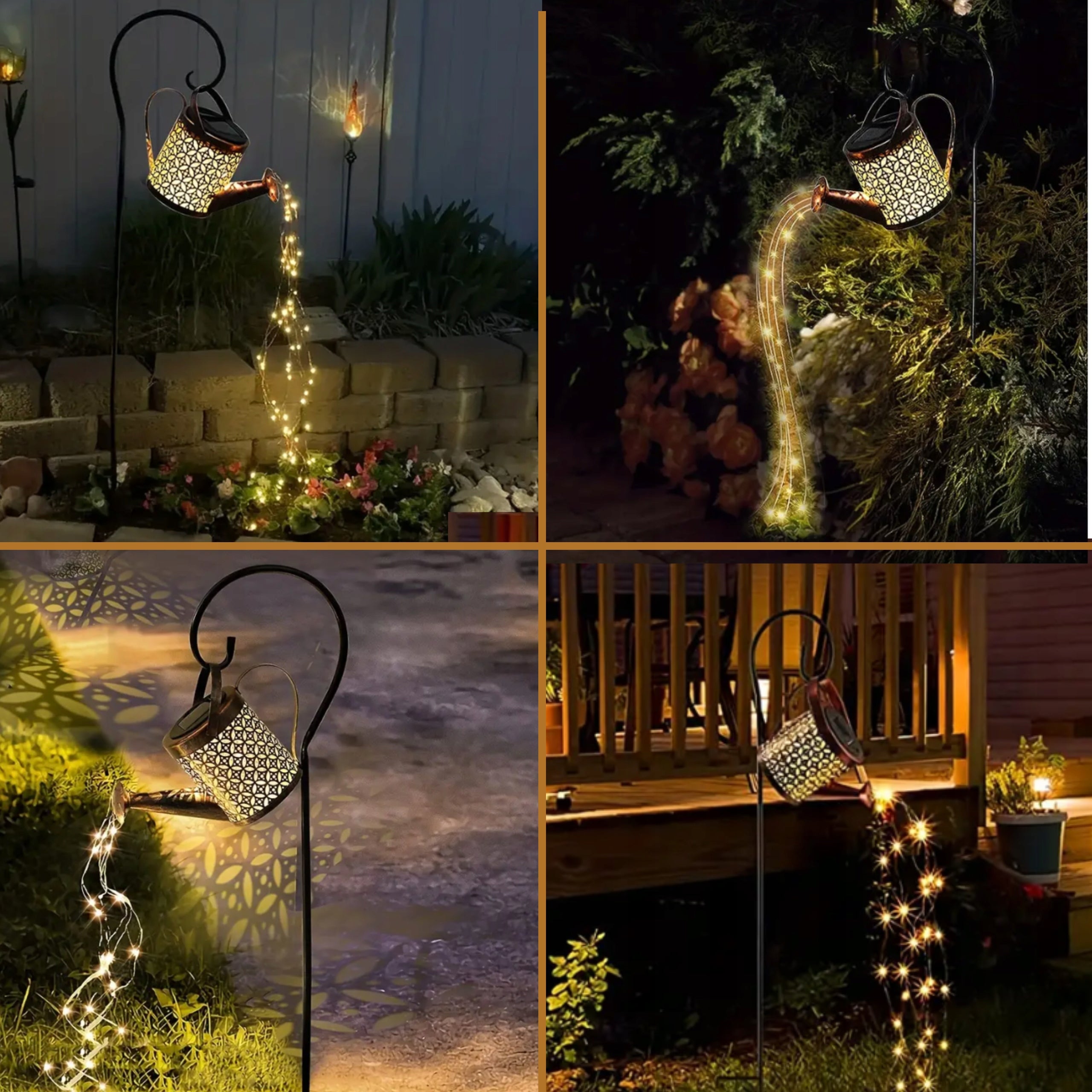 Lampa solara decorativa tip stropitoare, 37 LED, lumina calda, 80 cm, negru si maro