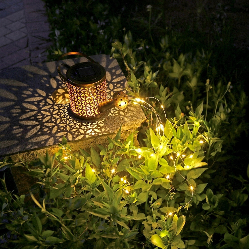 Lampa solara decorativa tip stropitoare, 37 LED, lumina calda, 80 cm, negru si maro