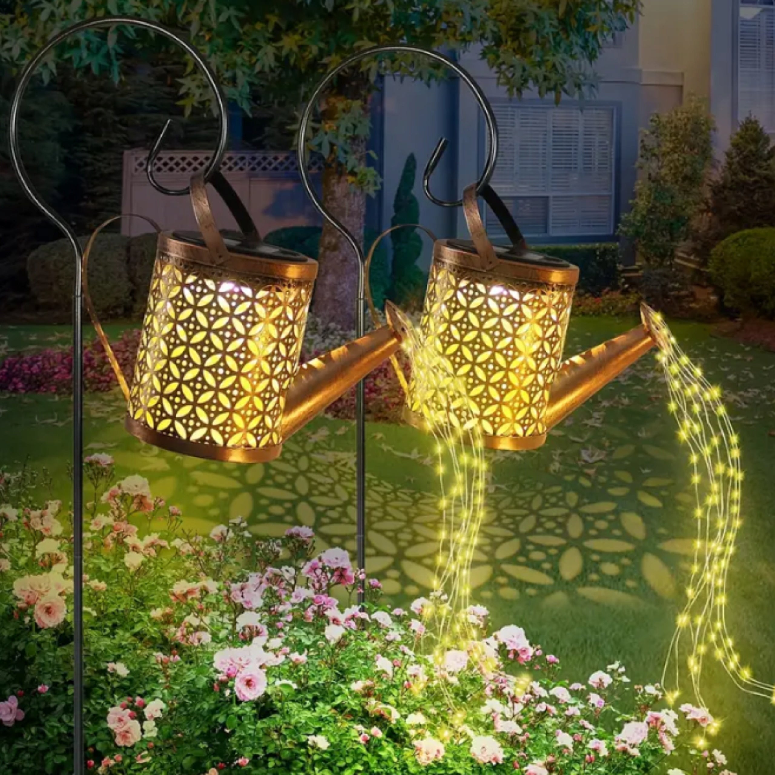 Lampa solara decorativa tip stropitoare, 37 LED, lumina calda, 80 cm, negru si maro