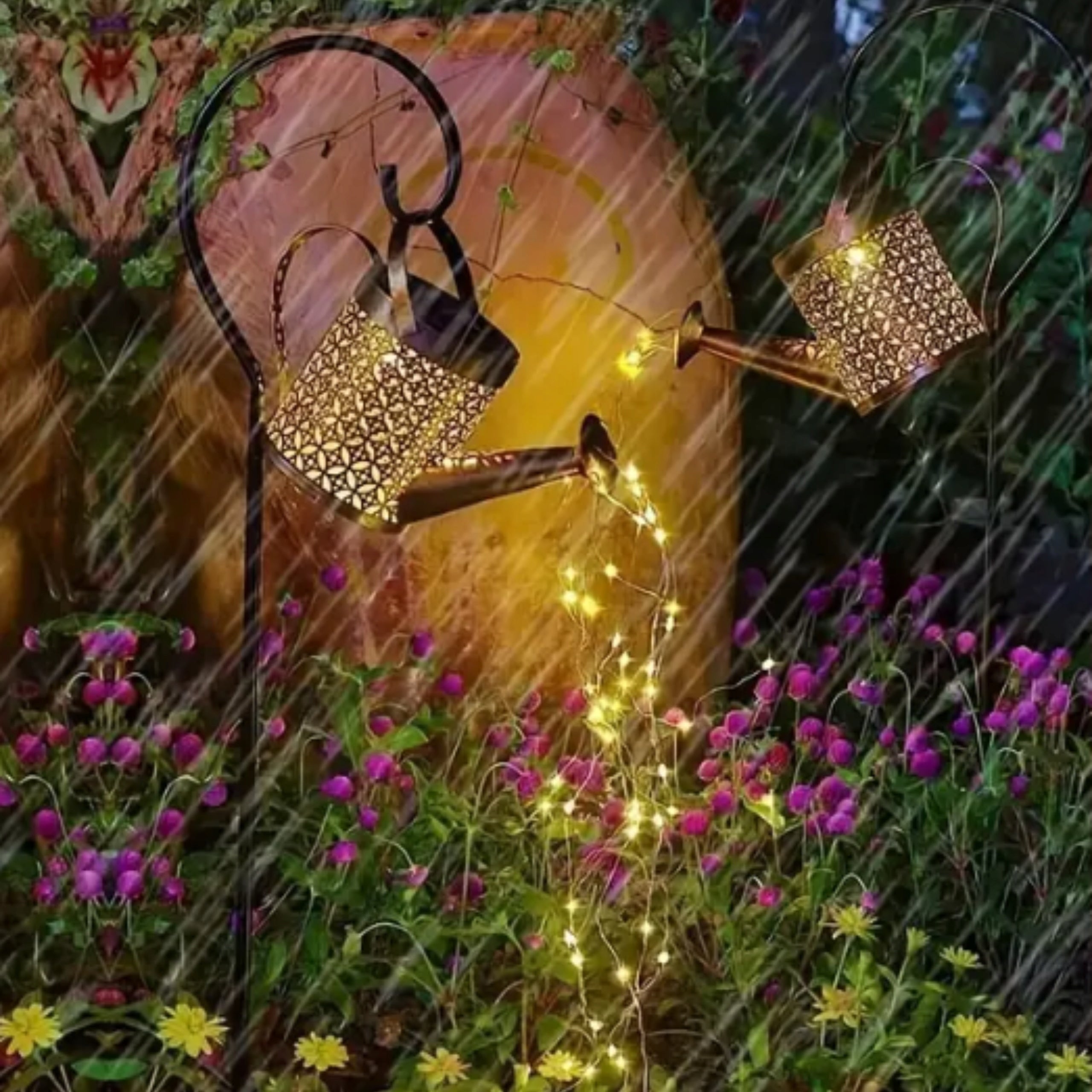 Lampa solara decorativa tip stropitoare, 37 LED, lumina calda, 80 cm, negru si maro