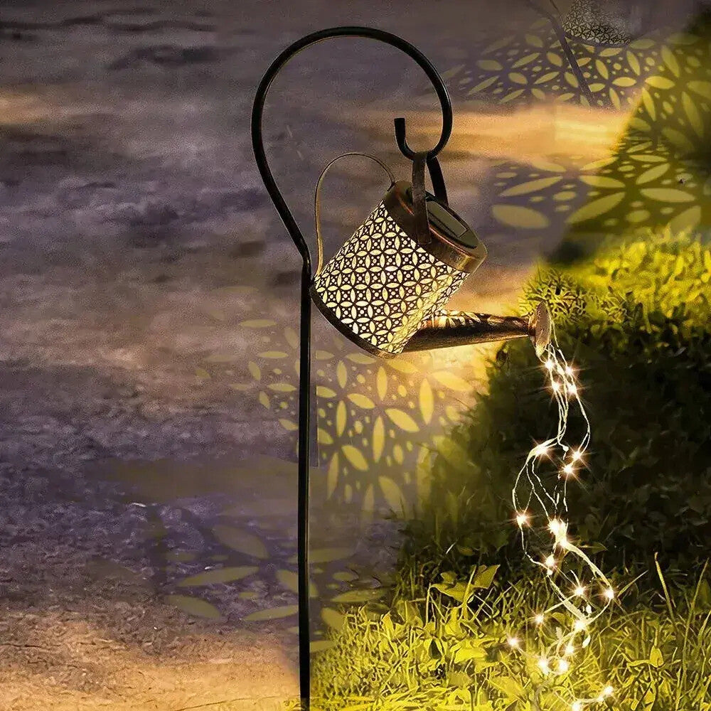 Lampa solara decorativa tip stropitoare, 37 LED, lumina calda, 80 cm, negru si maro