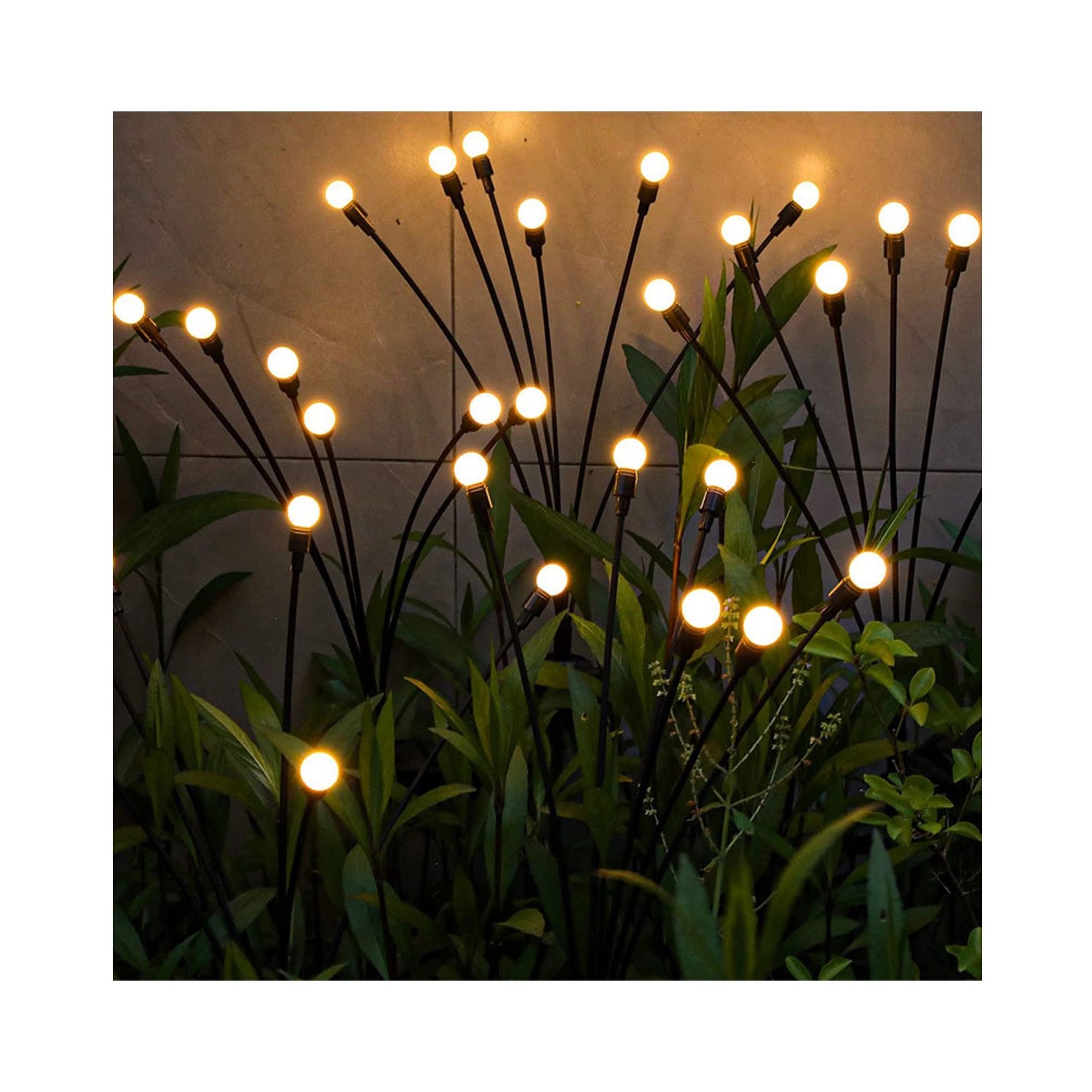 Set 2 lampi solare pentru gradina, model licurici cu miscare la adierea vantului, 6 LED-uri alb cald, 70 cm, negru