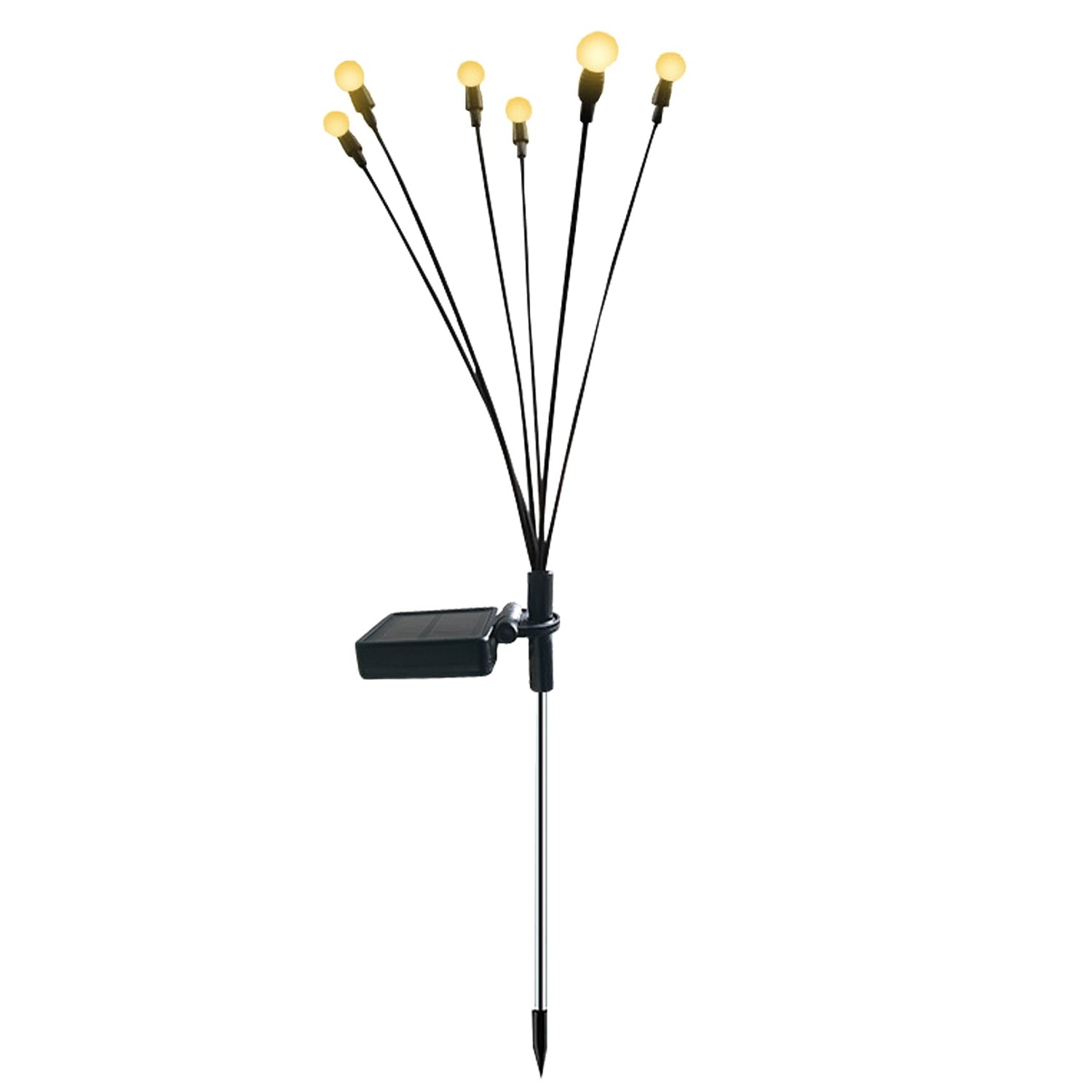 Set 2 lampi solare pentru gradina, model licurici cu miscare la adierea vantului, 6 LED-uri alb cald, 70 cm, negru