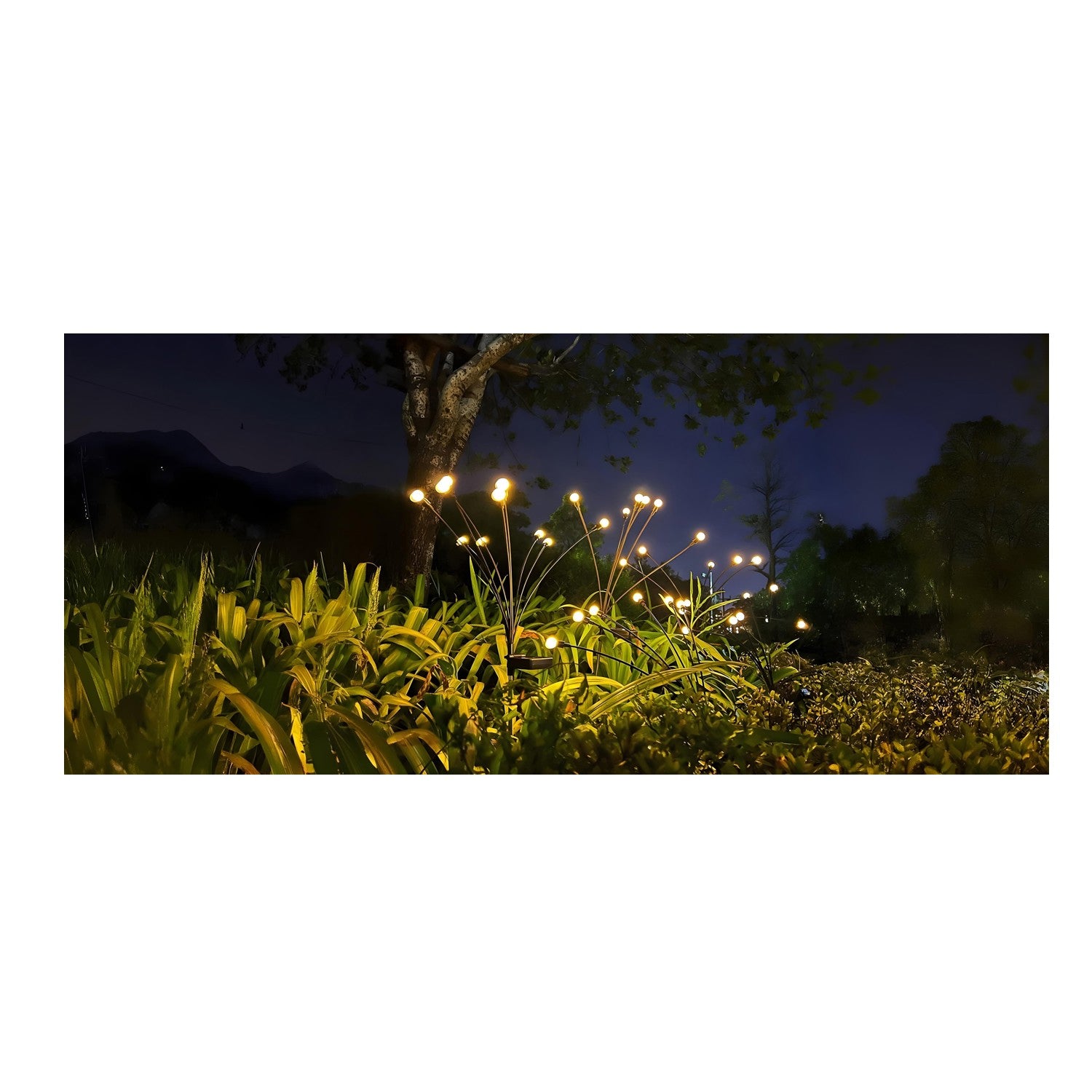 Set 2 lampi solare pentru gradina, model licurici cu miscare la adierea vantului, 6 LED-uri alb cald, 70 cm, negru