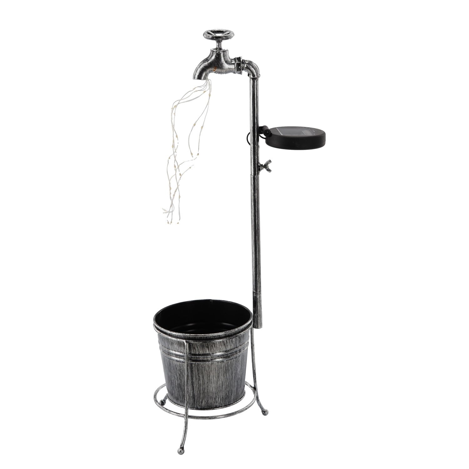 Lampa solara decorativa robinet cu ghiveci, 30 LED, lumina calda, 60 cm, negru