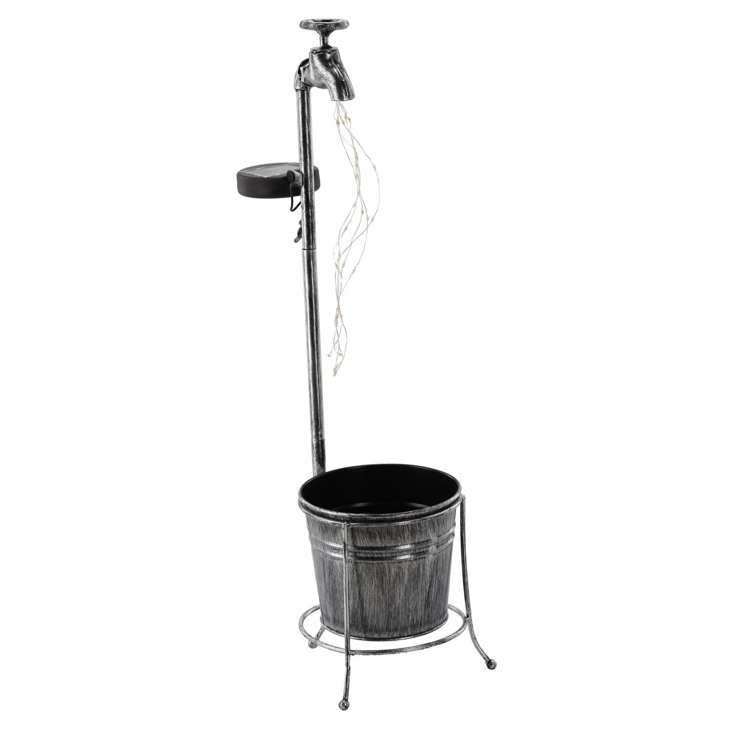 Lampa solara decorativa robinet cu ghiveci, 30 LED, lumina calda, 60 cm, negru