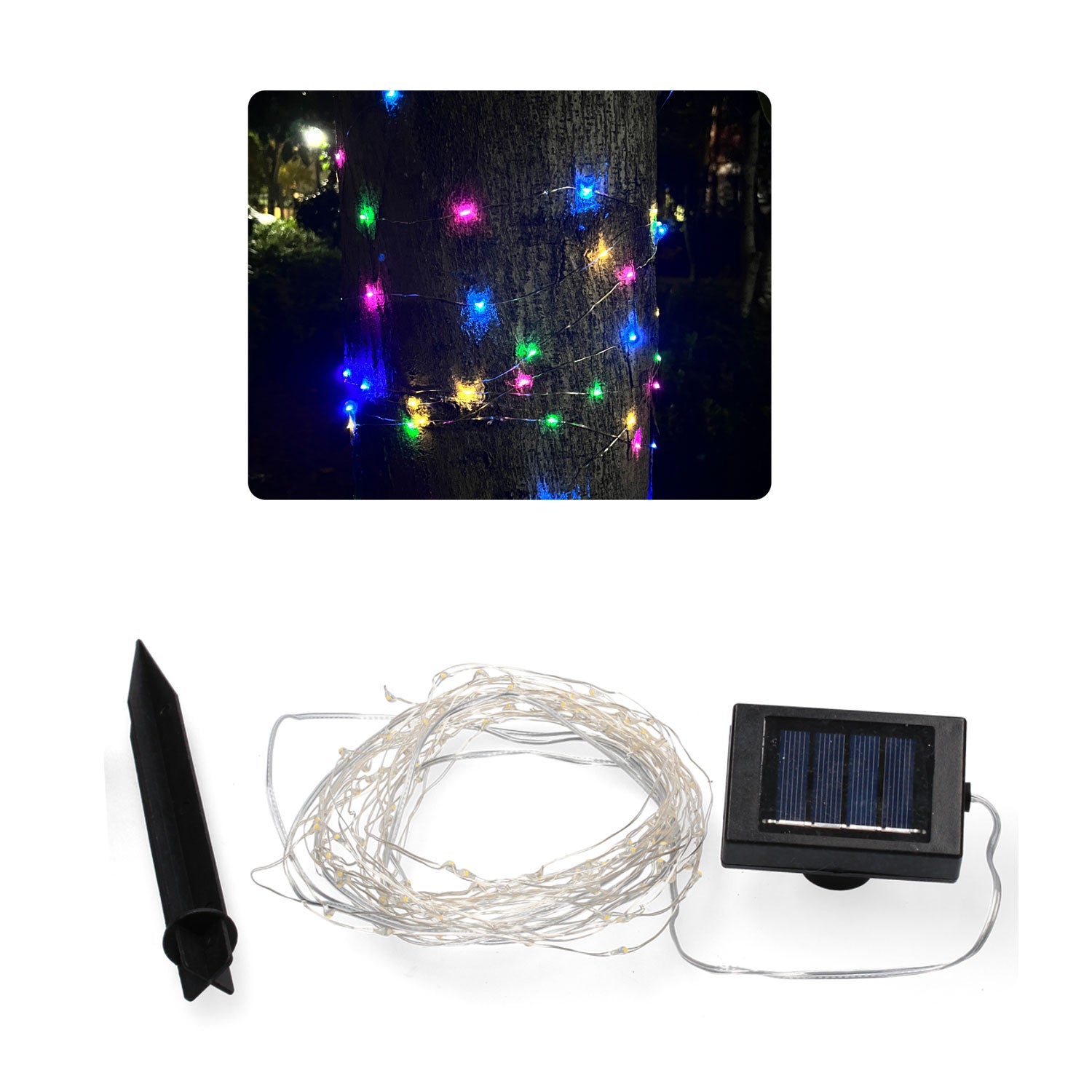 Ghirlanda luminoasa liniara, 100 LED-uri, 990cm, incarcare solara, multicolor