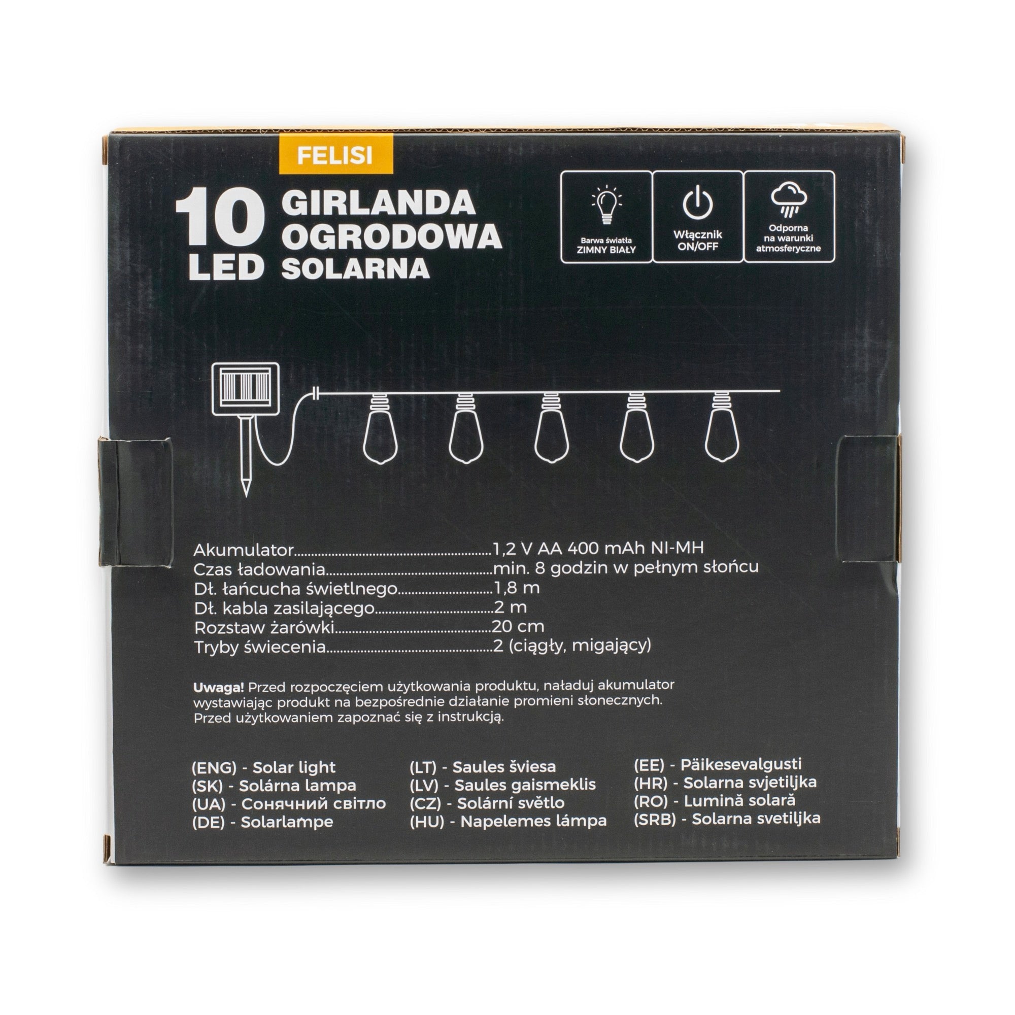 Ghirlanda luminoasa, LED, model Felisi, 10 becuri, 380cm, incarcare solara, lumina alb multicolor
