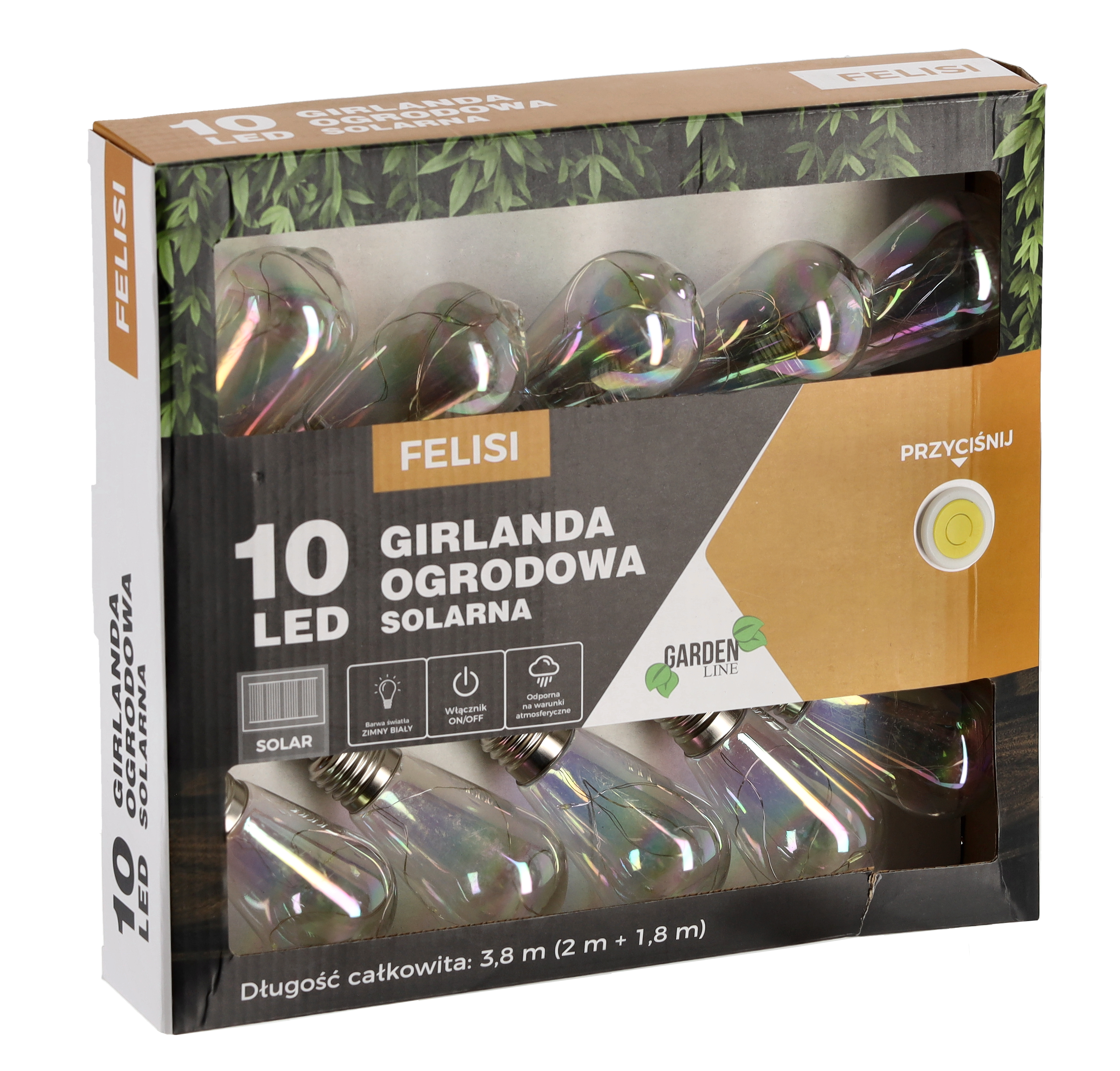 Ghirlanda luminoasa, LED, model Felisi, 10 becuri, 380cm, incarcare solara, lumina alb multicolor