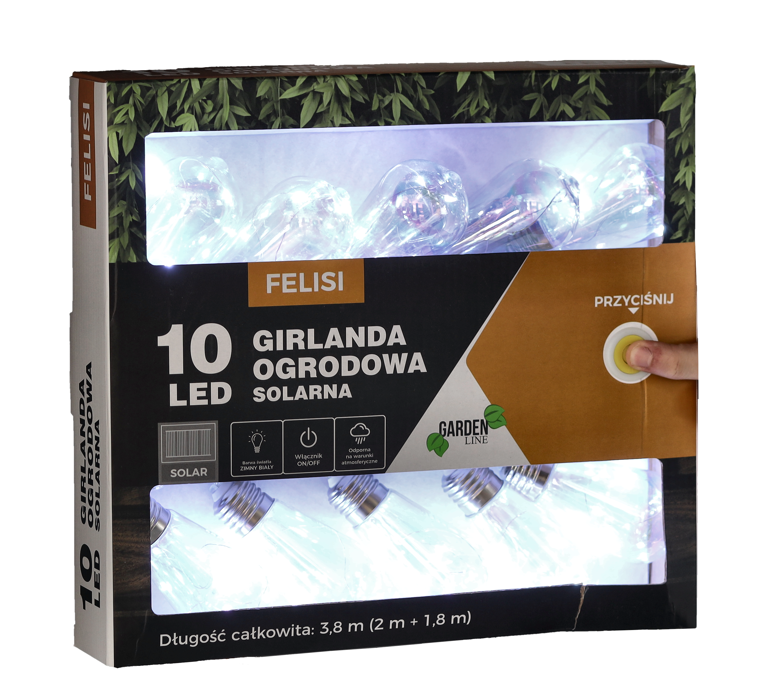 Ghirlanda luminoasa, LED, model Felisi, 10 becuri, 380cm, incarcare solara, lumina alb multicolor